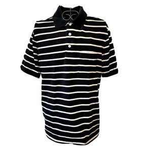 Cherokee Polo Shirt Small Boy's Black White Tan Striped Short Sleeve Pocket